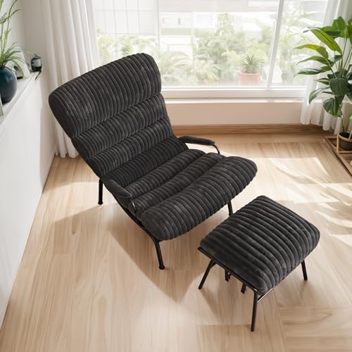 Grey Corduroy Rocking Chair with Ottoman Y784318