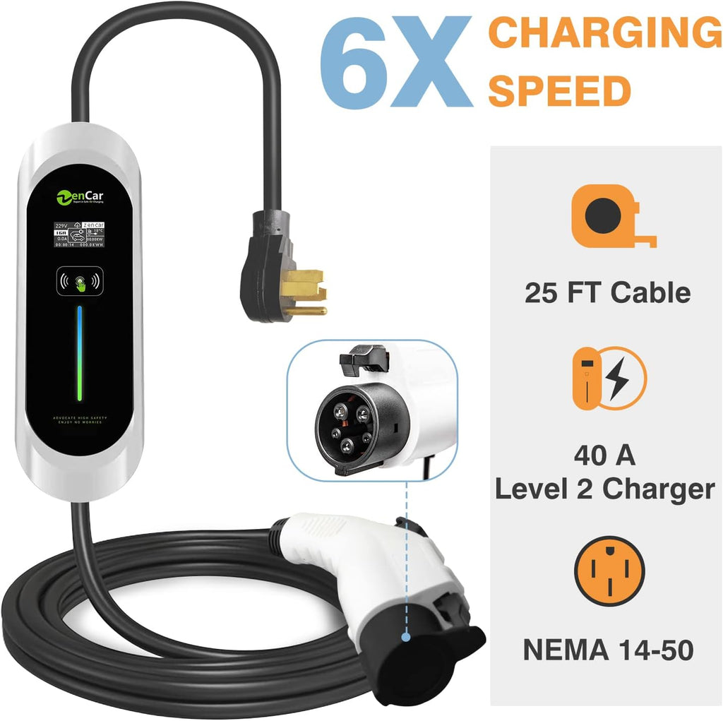 Level 2 EV Charger 40Amp 240V Portable with NEMA 14-50 Plug SAE J1772 Cable S1510