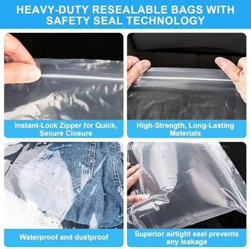 Large 5 Gallon Plastic Storage Bags (10 Pack) - 18" x 24", 2.4 Mil Thick, Resealable Clear Zipper Bags L658116