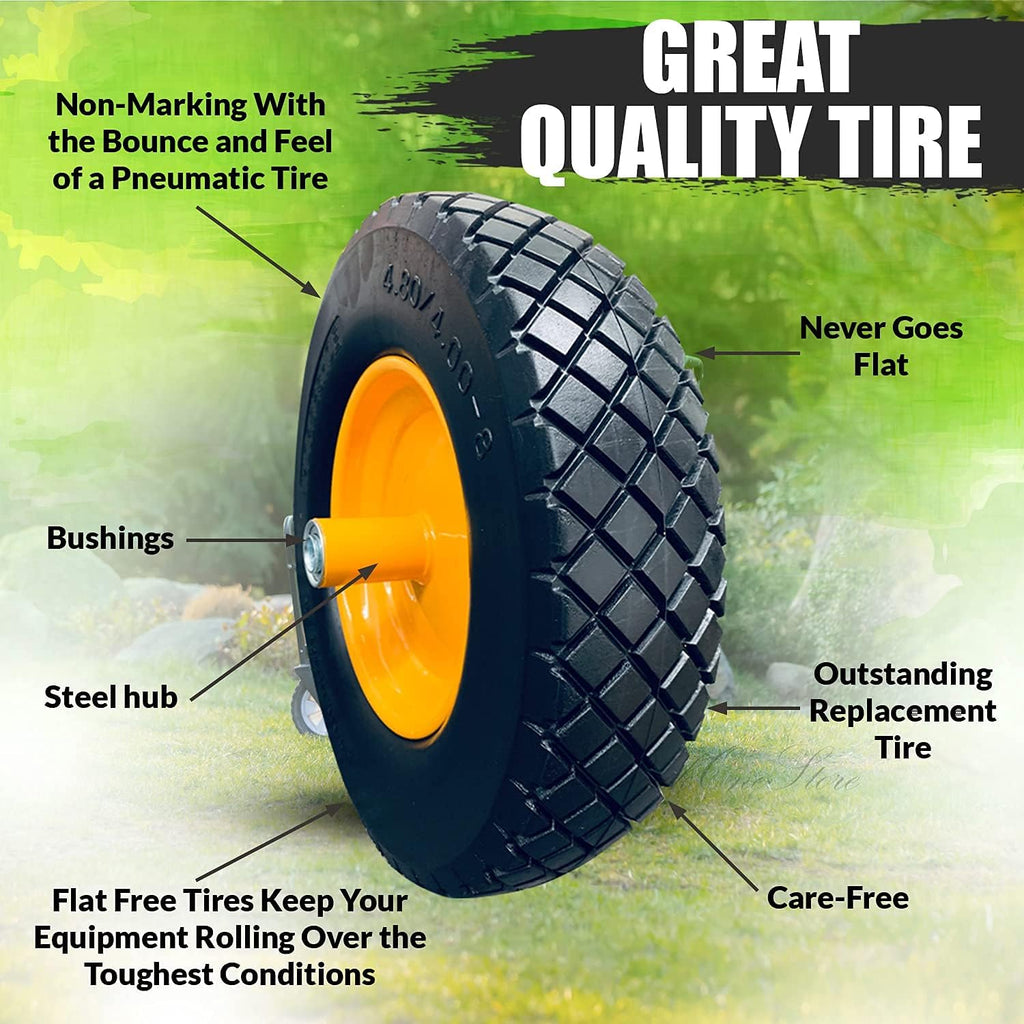 2Pk 4.80/4.00-8 Flat Free Solid Wheelbarrow Tire with Steel Rim A768807