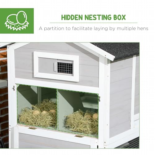 Light Gray Wooden Chicken Coop with Nesting Box and Removable Tray A989