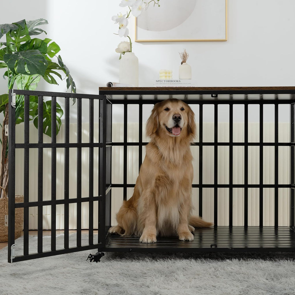 42" Heavy Duty Dog Crate with 4 Lockable Wheels and 2 Locks M784