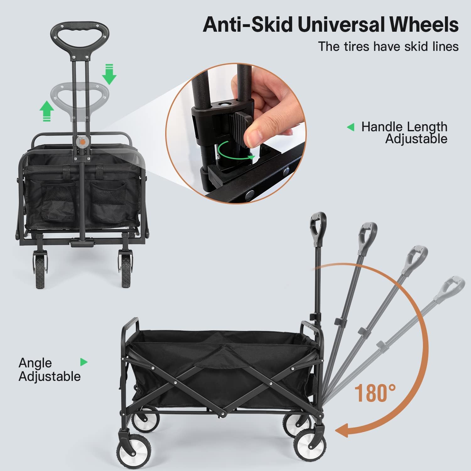 Collapsible Folding Wagon Cart with Universal Wheels & Adjustable Handle V9704
