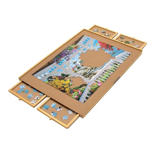 Puzzle Board with Drawers – 1000 Piece Wooden Puzzle Board with Sorting Trays C4452