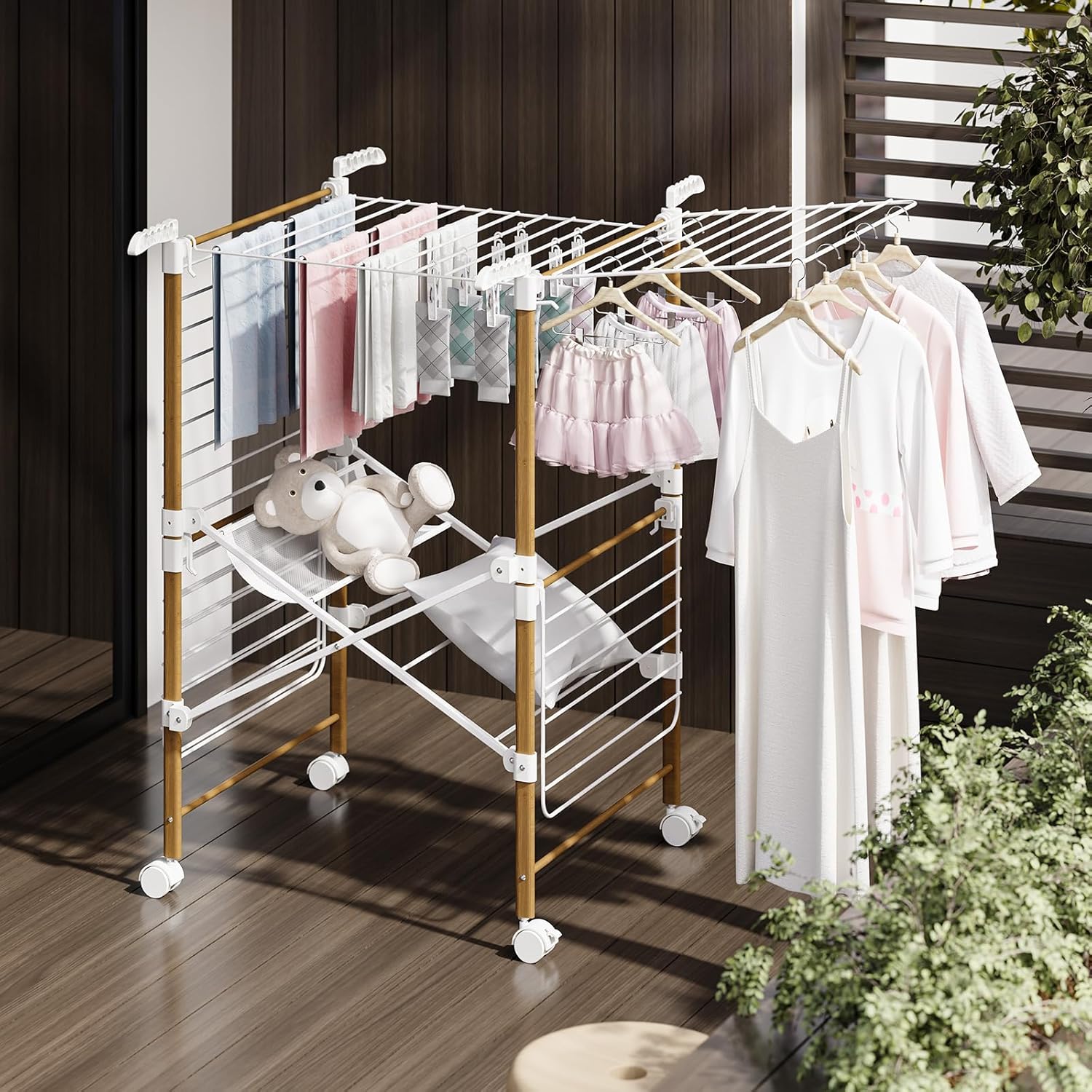 Collapsible Metal Drying Rack with Wheels N881627