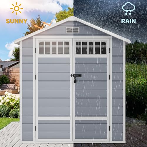 Gray Resin Storage Shed with Lockable Door T7408