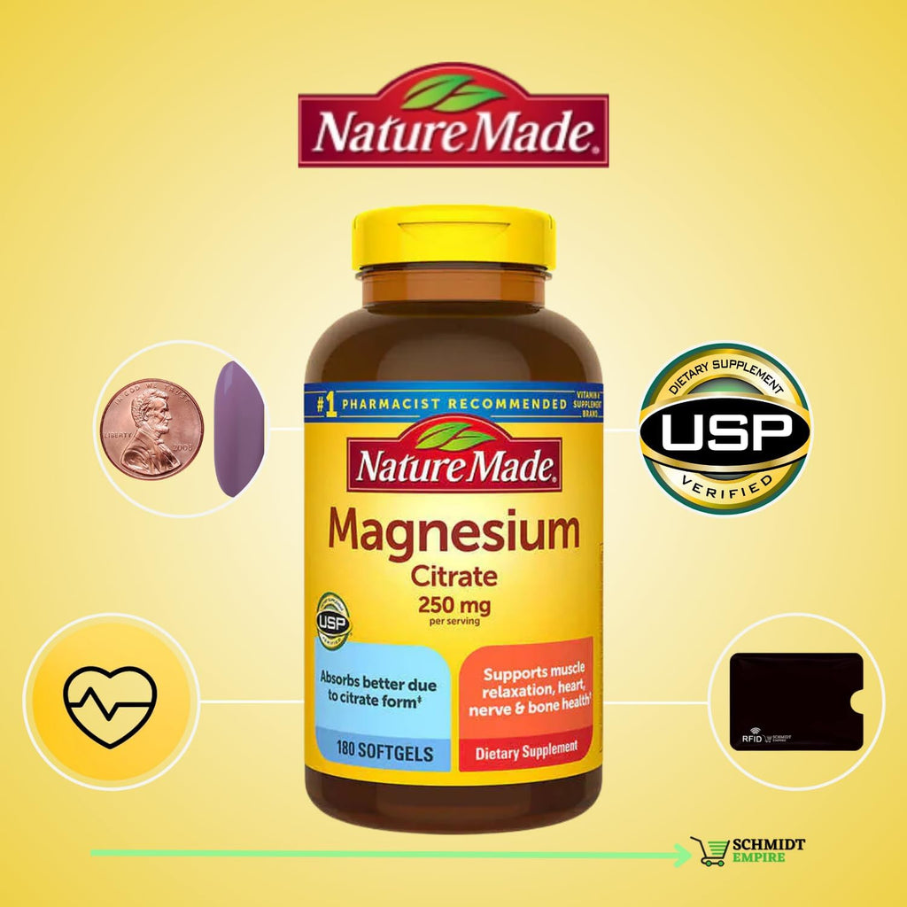Magnesium Citrate 250 mg Supplement, 180 Count Softgels P3980