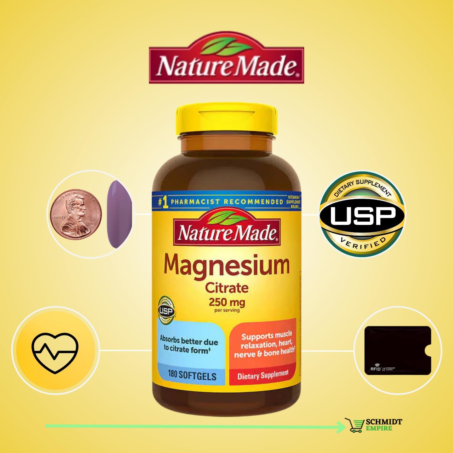 Magnesium Citrate 250 mg Supplement, 180 Count Softgels P3980