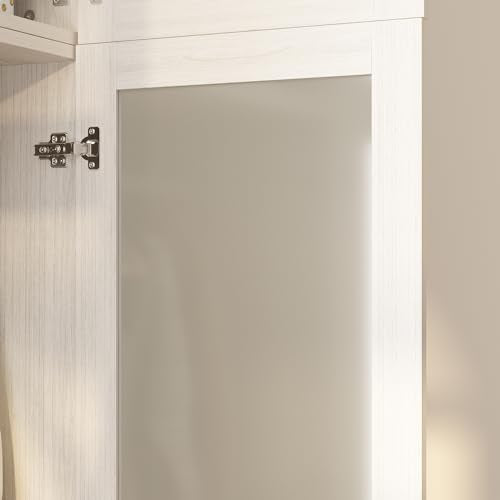 Large Wooden Wardrobe Cabinet with Frosted Glass Doors and 2 Drawer N47316