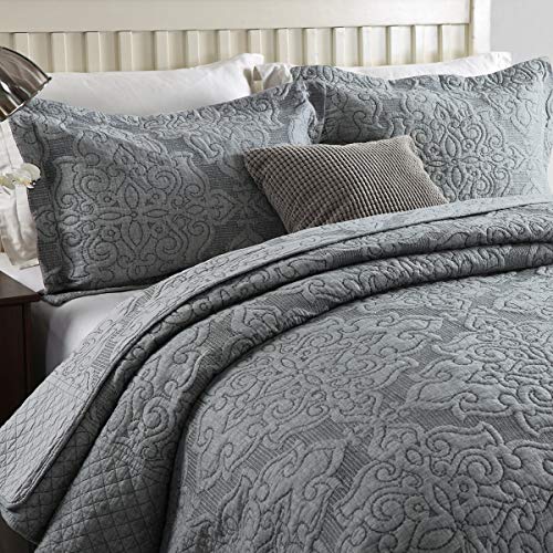 Oversized King 3-Piece Cotton Reversible Embroidered Quilted Bedding Set with Shams L534276