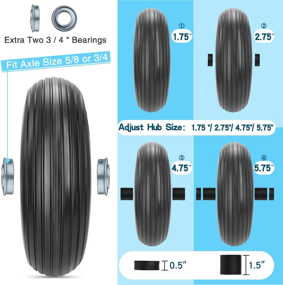 13×4.00-6” Flat-free Solid Tire and Wheel with 3/4 & 5/8 Bearing 1.75"-6" Centered Hub E366310
