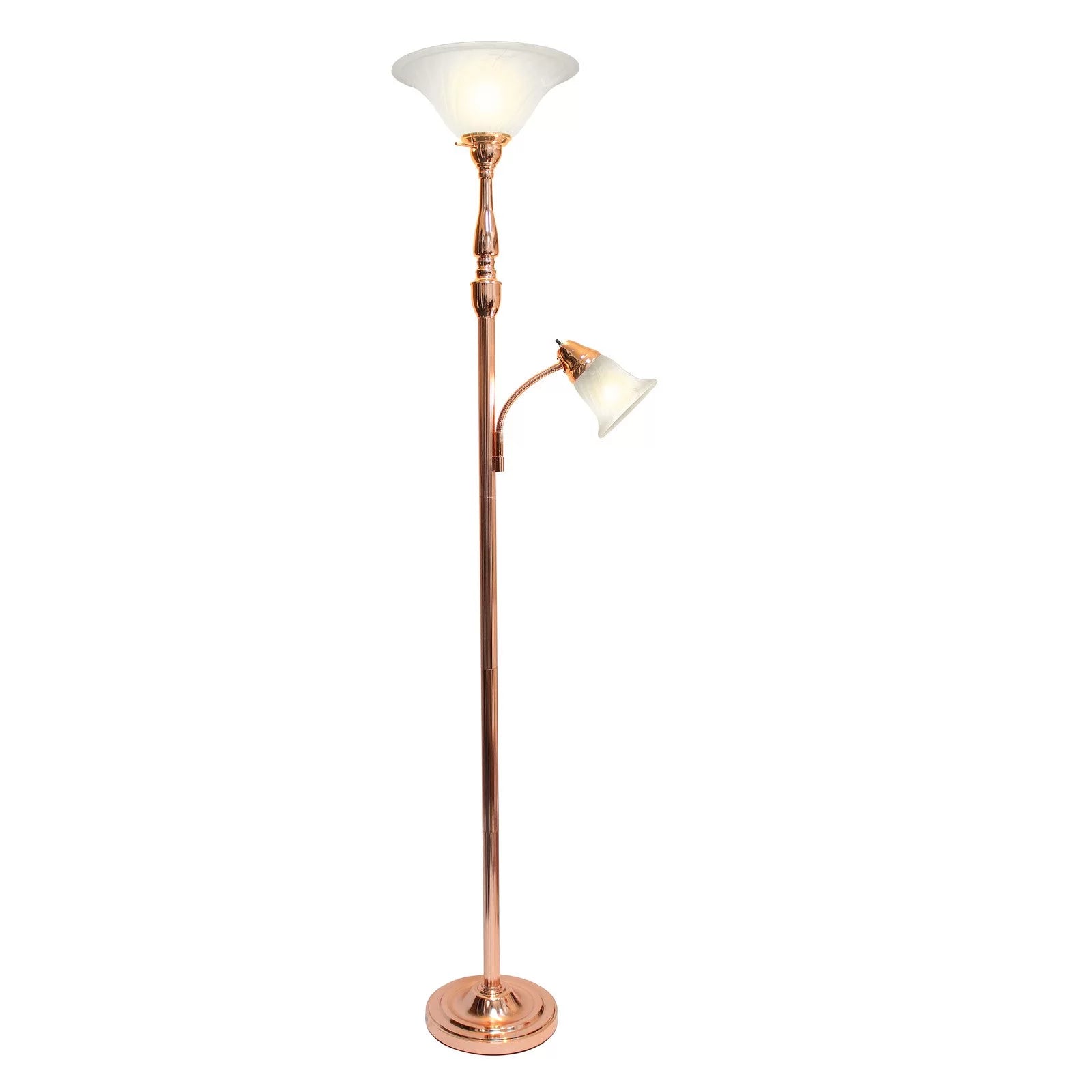 2 Light Torchiere Floor Lamp with White Marble Glass, Brushed Nickel G15322