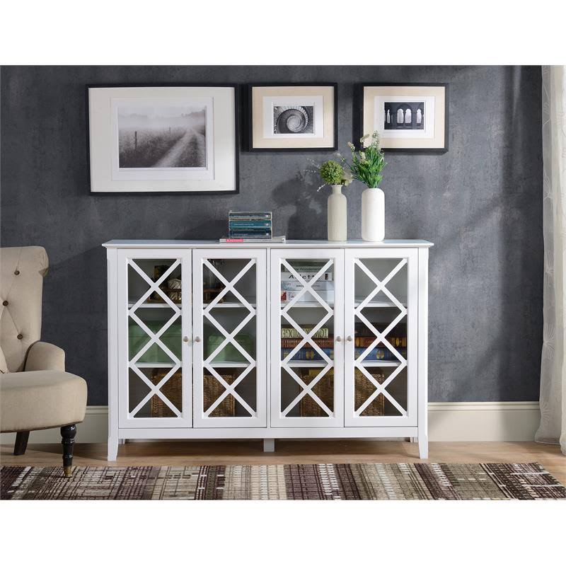 White Wood Accent Cabinet with Four Doors V5279