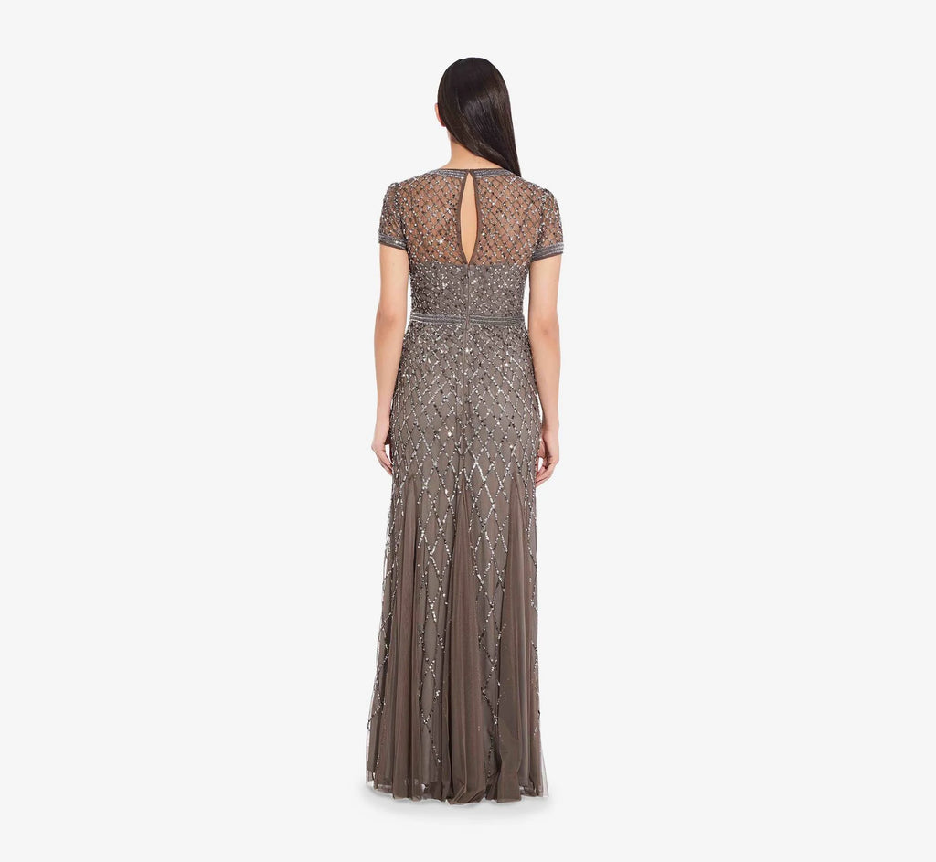 Cap Sleeve Beaded Gown X197