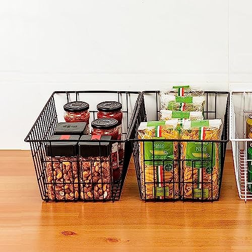 White Wire Storage Baskets with Handles, Set of 6 F8309