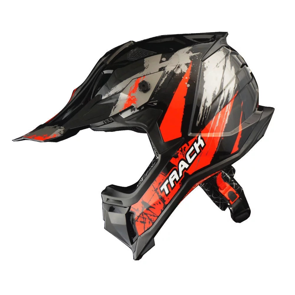 Track Red Motocross Helmet with Goggles and Glove Bundle G3578