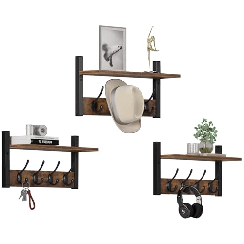 Rustic Brown Wood Coat Rack with 16 Hooks, Set of 4 Z5447