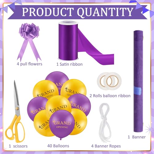 Red Grand Opening Ribbon Cutting Ceremony Kit with 10'' Scissors 40 Pcs Balloons Satin Ribbon Bows J59622