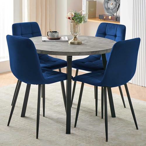 4-Person Round Dining Table Set with 4 Grey Chairs X3902