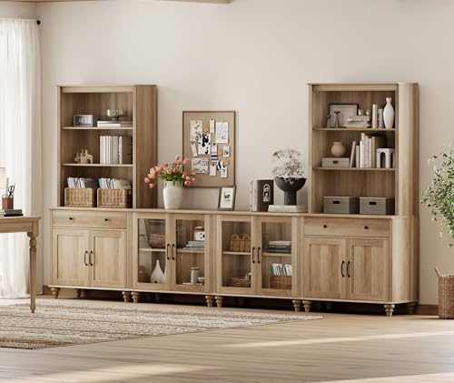 Off White Entertainment Center with Bookshelves, 8 Doors & 4 Drawer TV Stand M109