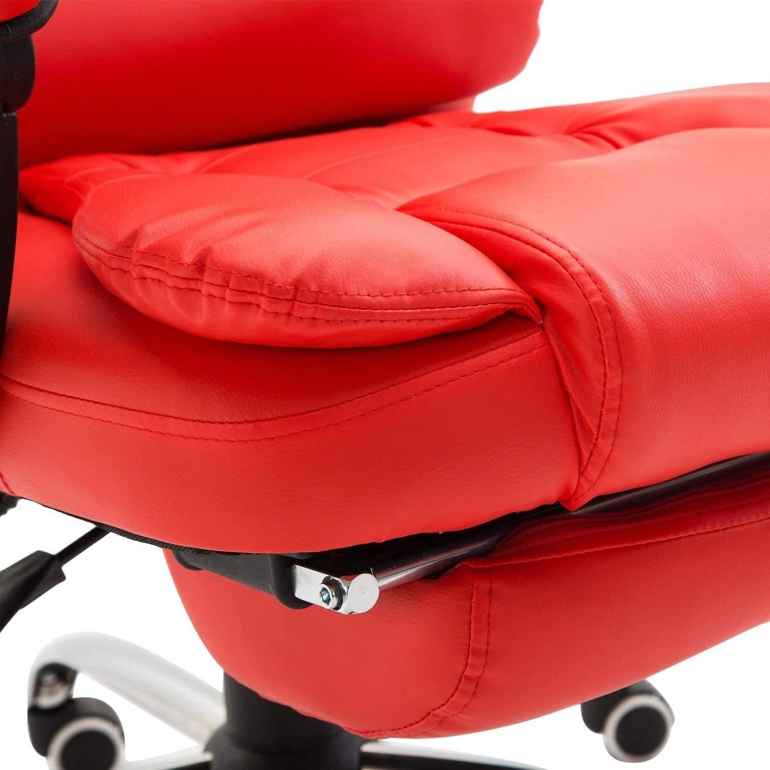 High Back Reclining PU Leather Office Chair with Footrest (Red) L300