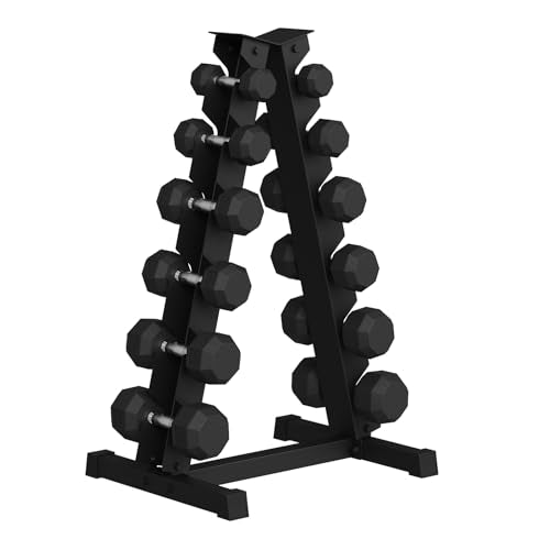 Rubber Coated Hex Dumbbell Weight Set With Rack B8179