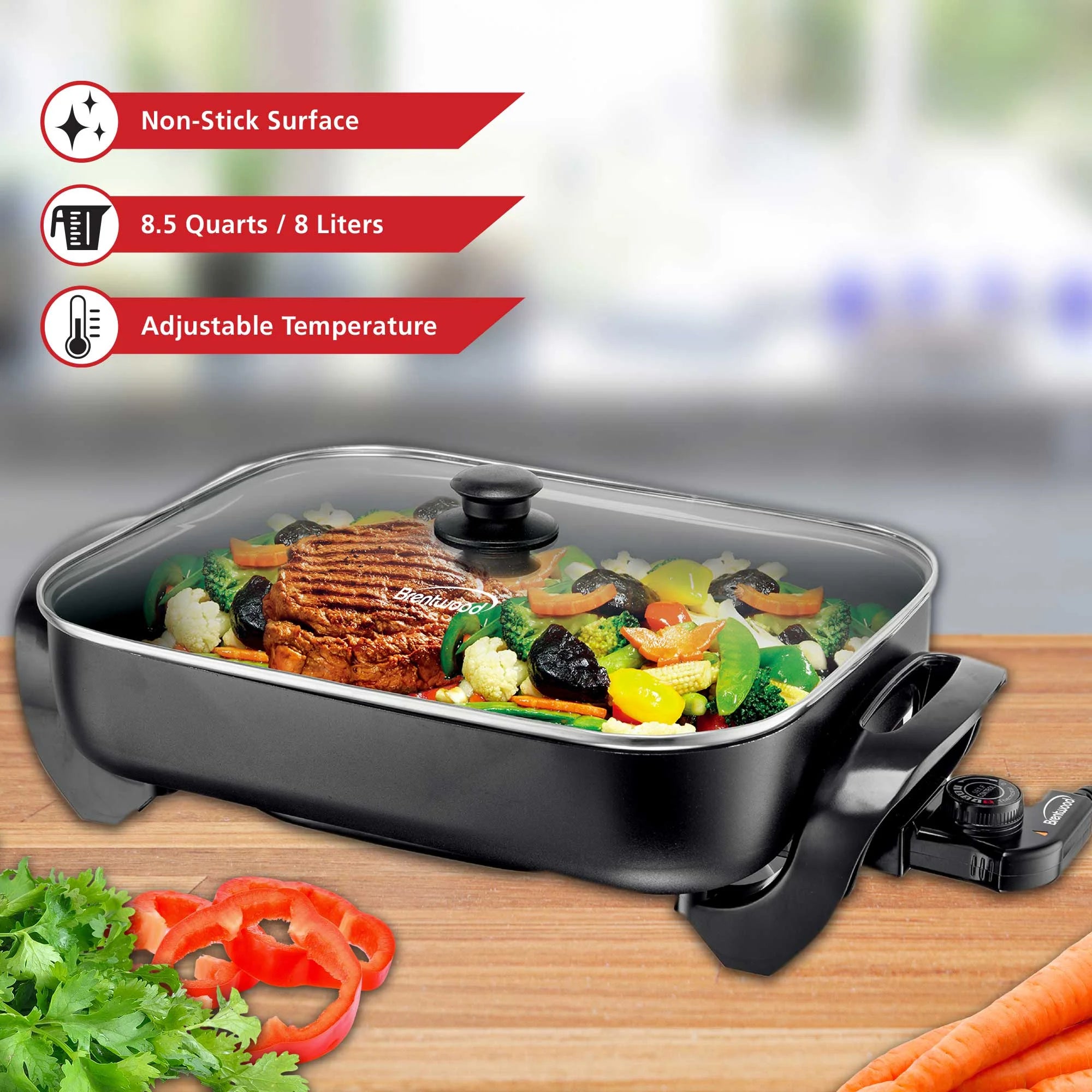 16" Non-Stick Electric Skillet with Glass Lid Black A275
