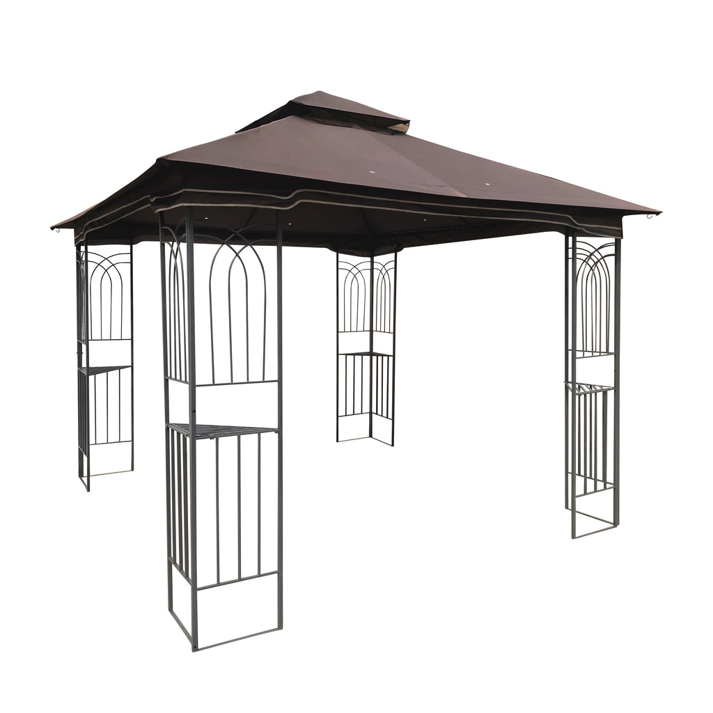 10x10 Outdoor Patio Gazebo Canopy Tent With Ventilated Double Roof And Mosquito Net, Brown K577074