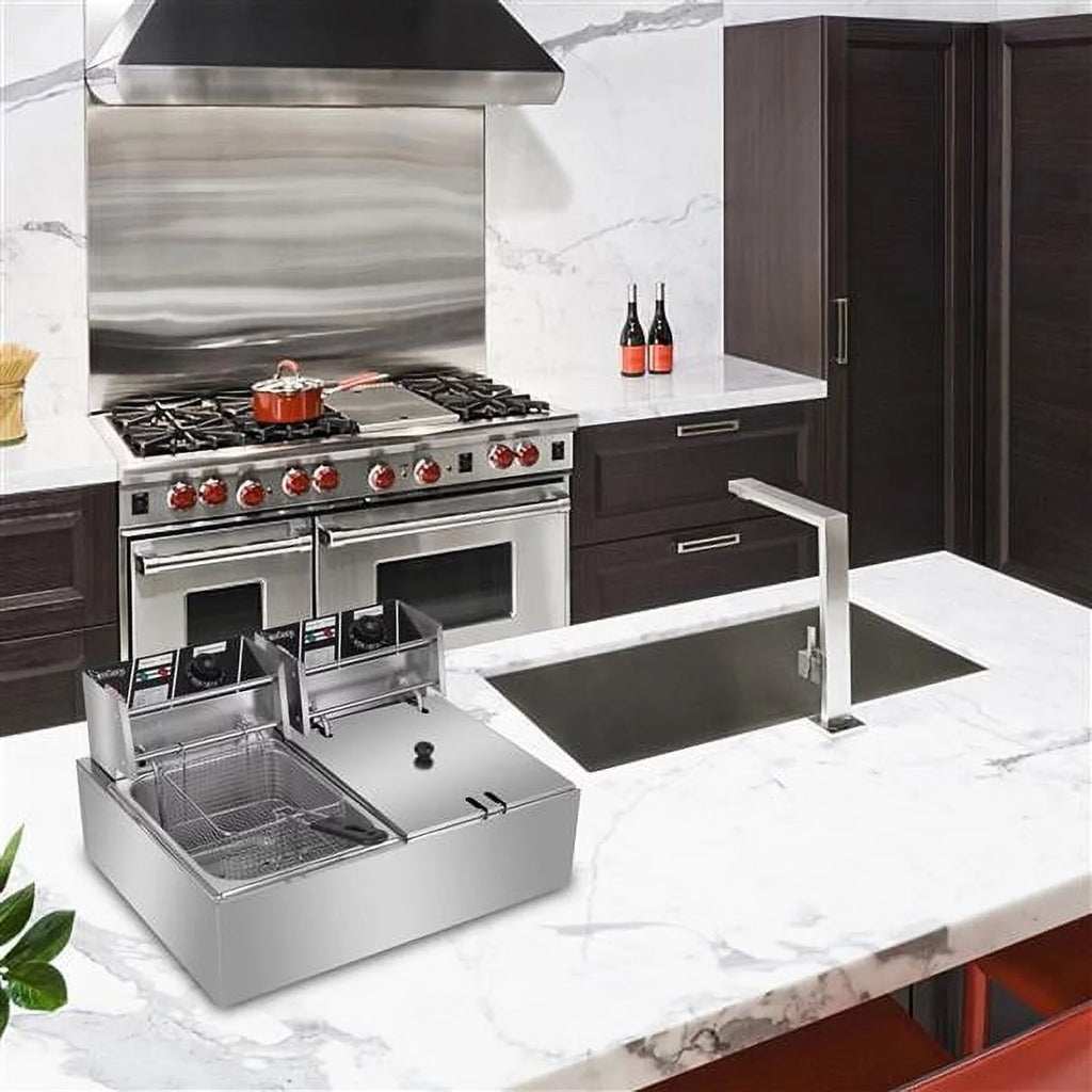 Stainless steel double-cylinder electric countertop deep fryer 12.7QT 12L 5000W T36860
