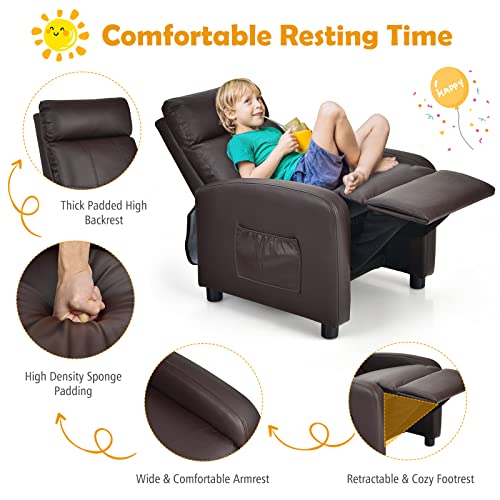 Adjustable PU Leather Kids Recliner with Side Pockets (Beige) R86420