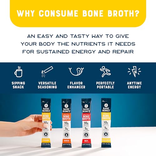 Bone Broth Instant Powdered Beverage Mix, Variety Pack of 32, 15g Sticks U921