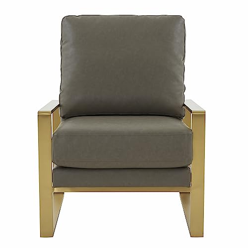 White Leather Accent Armchair with Gold Frame K319