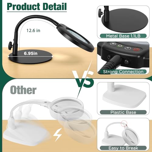 10X Magnifying Glass with Light and Stand, Flexible Gooseneck Magnifying Desk Lamp B9979