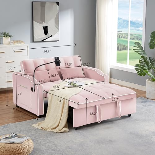 Pink Velvet Pull Out Sofa Bed C92503