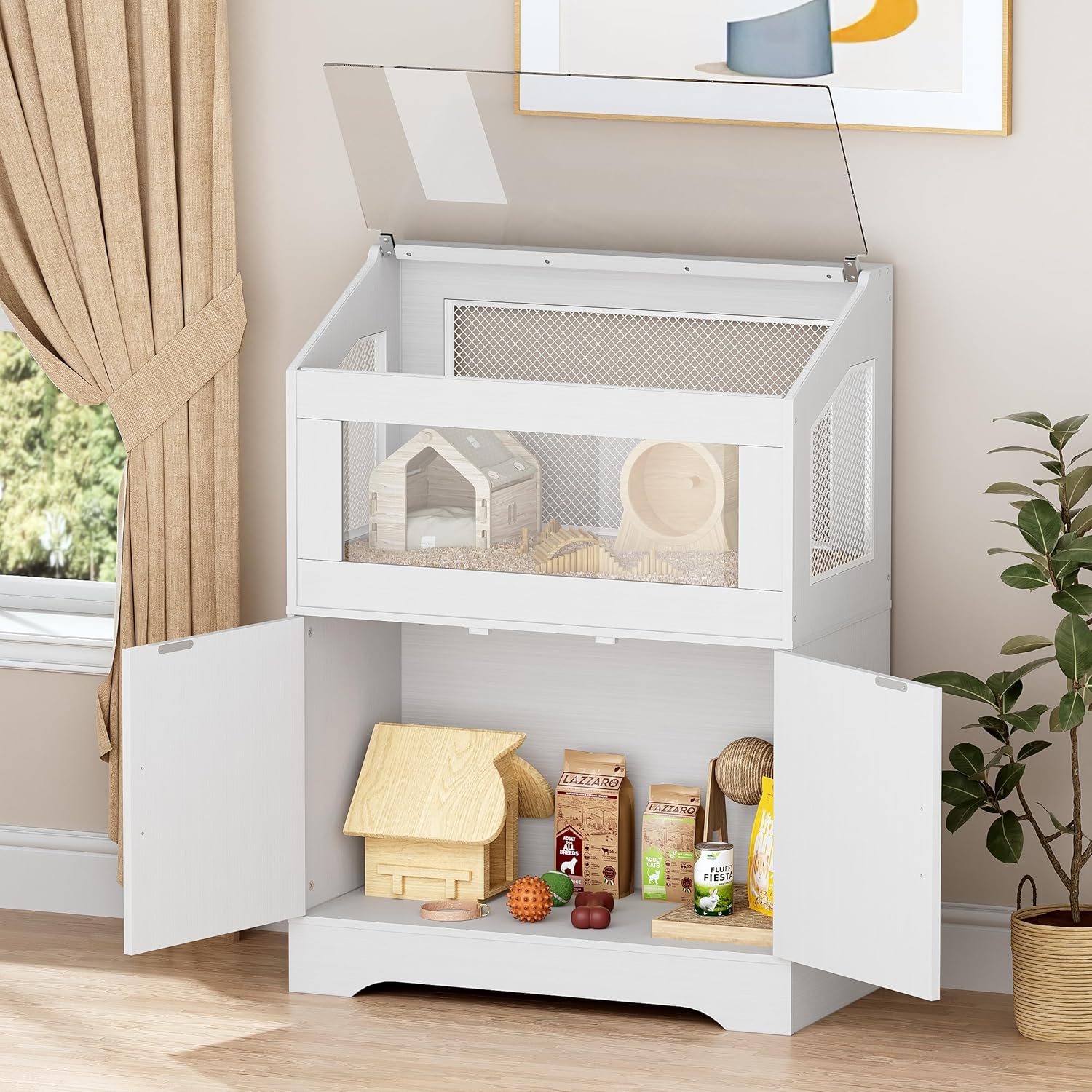 White Hamster Cage with Storage Cabinet H3616