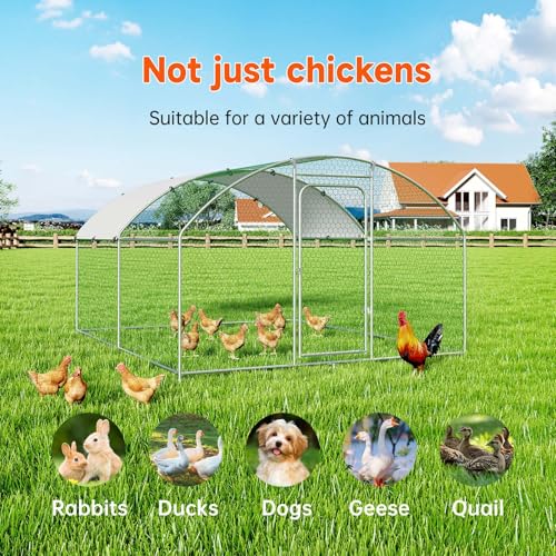 Large Metal Chicken Run Poultry Cage with Water-Resident and Anti-UV Cover, Spire Roof (10’ W x 13.2’ L x 6.4’ H) A318
