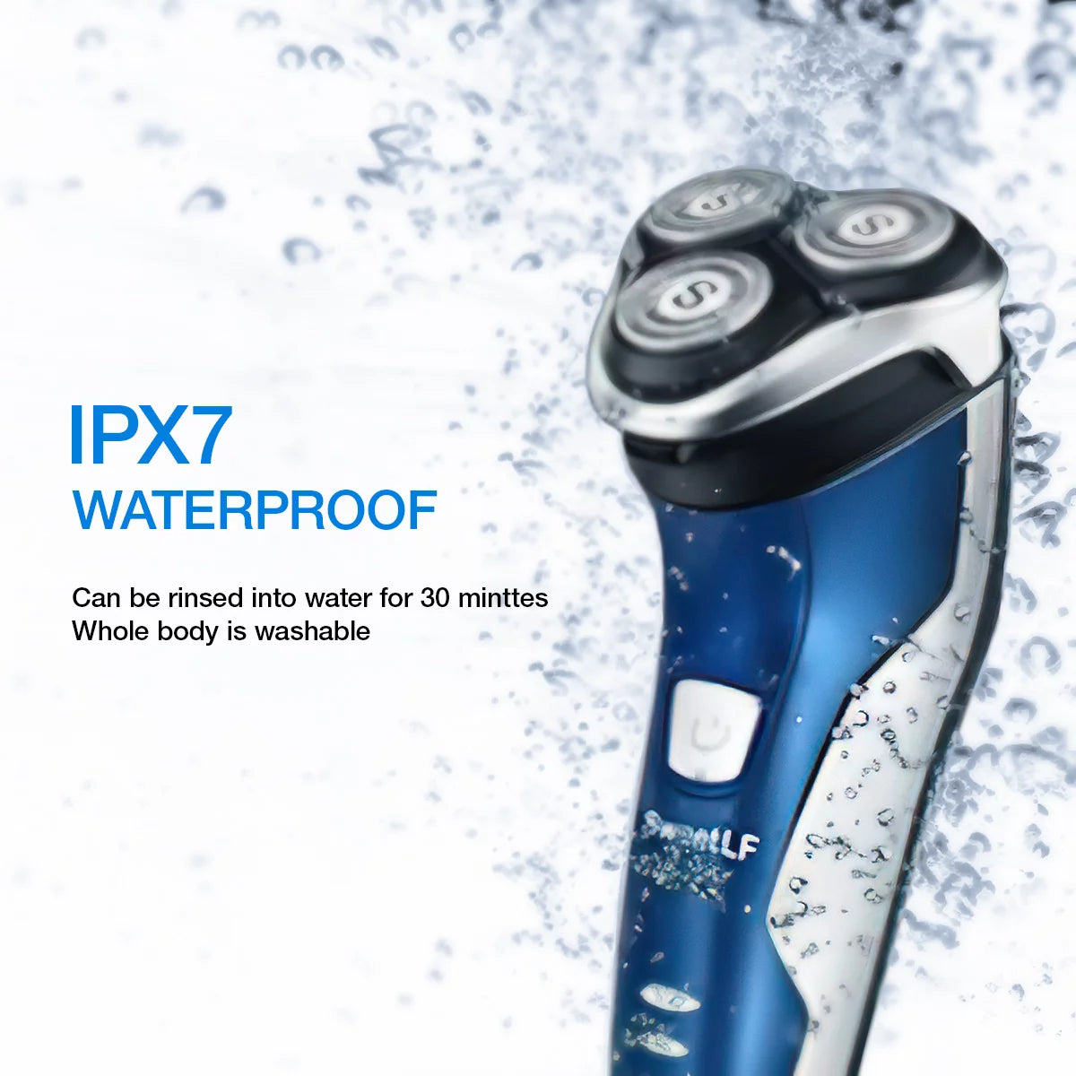 Blue IPX7 Waterproof Electric Razor with Pop-up Beard Trimmer Y601