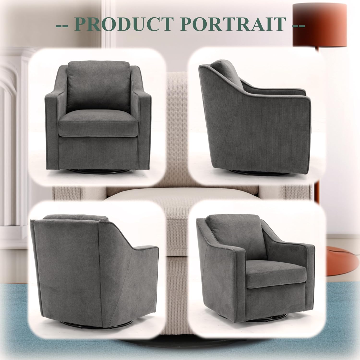 Grey Upholstered Fabric Swivel Accent Chair Set of 2 with Lumbar Pillow C685807