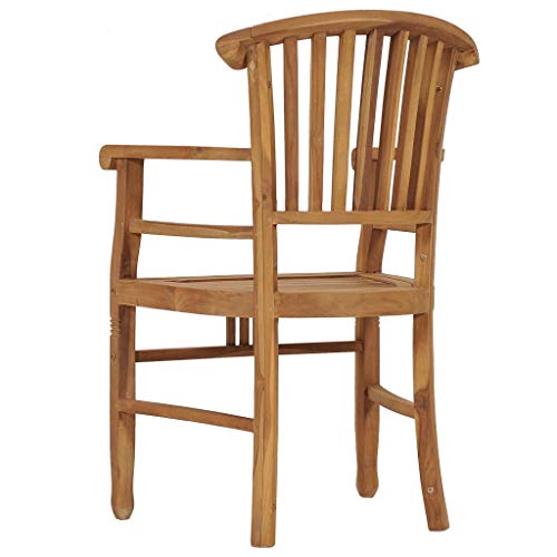 2 pcs Solid Teak Wood Patio Dining Chairs with Backrest and Armrest Y50870