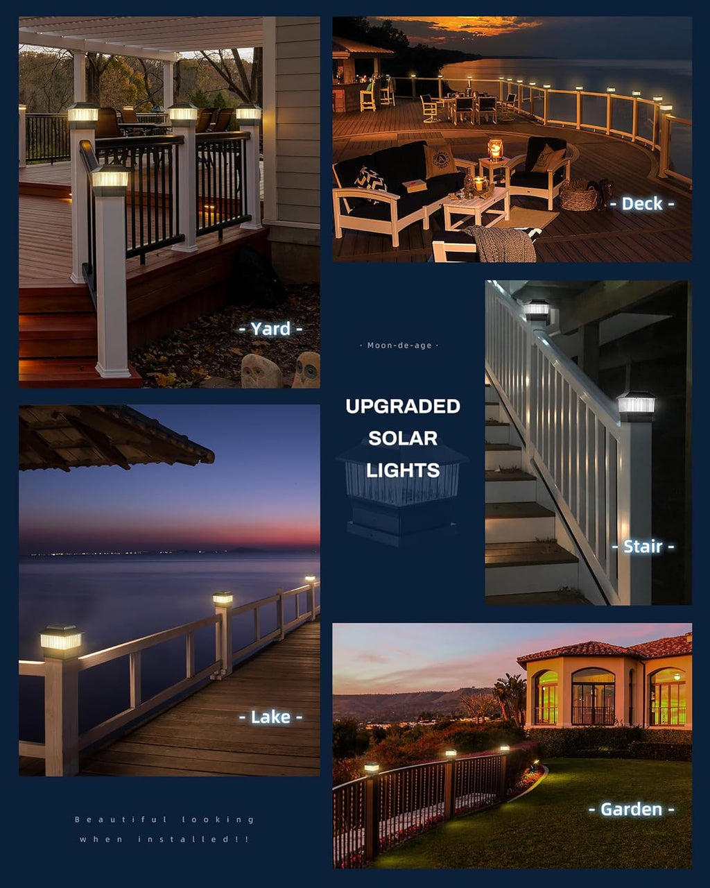 50 Lumen 3 Modes Solar Post Lights (1 Pack) and RGB & Warm Solar Post Cap Lights (1 Pack) D663