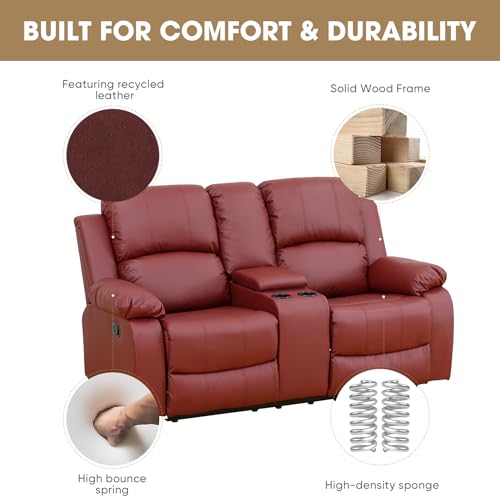 Red Leather 2-Seat Sofa Recliner Loveseat with Storage Box and Cup Holders Z3750