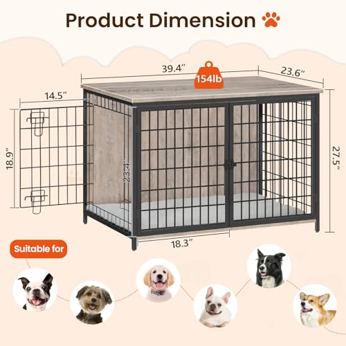 Greige Wooden Dog Crate with Double Doors, 31.5" L M73552