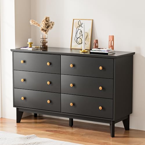 White 6 Drawer Wood Dresser with Gold Knobs A509187