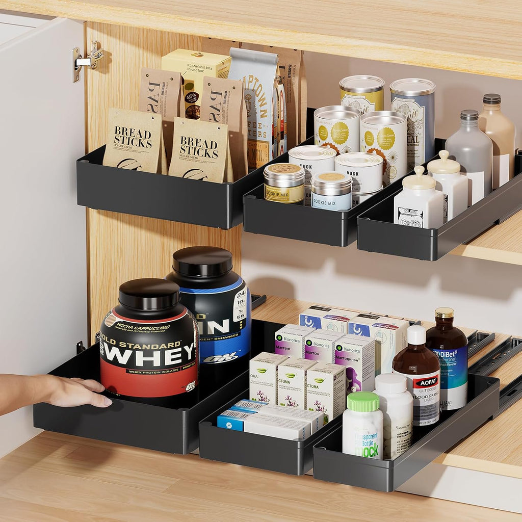 3 Pack Pull Out Cabinet Organizer, 15.7 Deep Drawers (Black) M1481