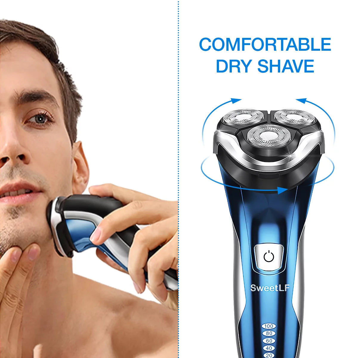 Blue IPX7 Waterproof Electric Razor with Pop-up Beard Trimmer Y601