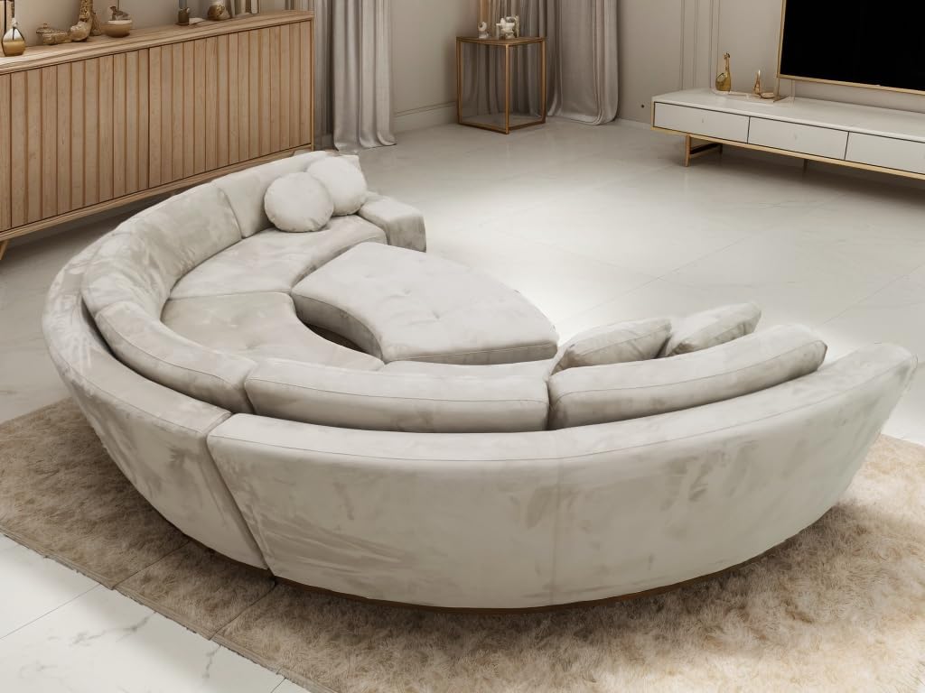 Beige Microfiber Fabric Sectional Sofa J580527