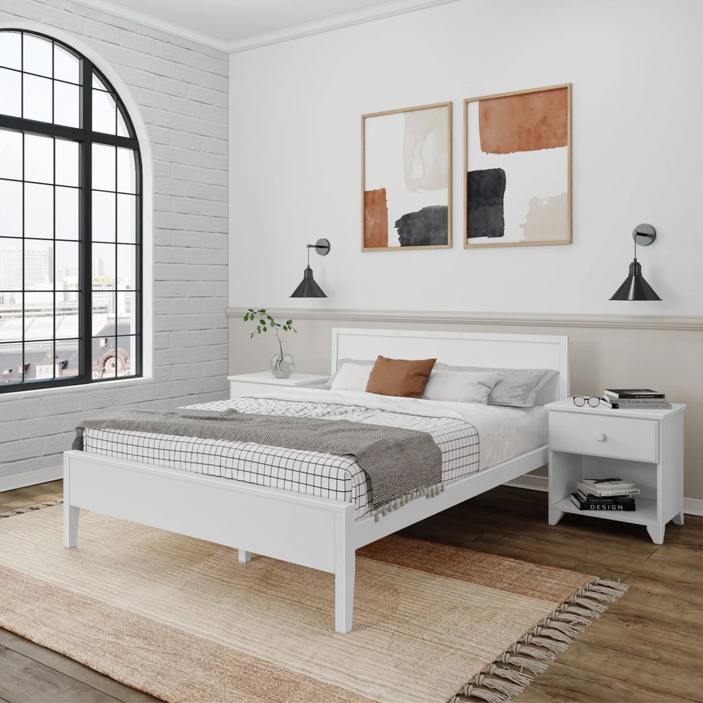 White Solid Wood Queen Bed Frame with Headboard F12434