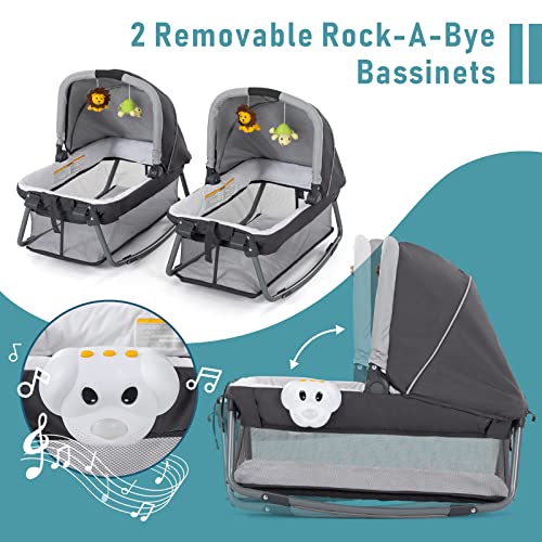 Light Gray Twin Bassinet & Playard with 2 Removable Portable Bassinets Y889754