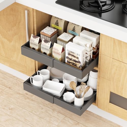 16.6" Deep Extendable Cabinet Slide Out Shelves with 3 Rails, 1 Pack B71509