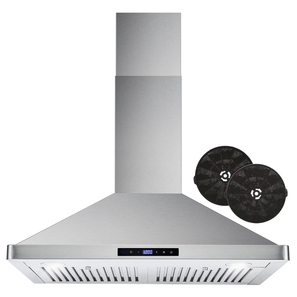 Stainless Steel Ductless Wall Mount Range Hood with LED Lighting and Carbon Filter Kit J7476